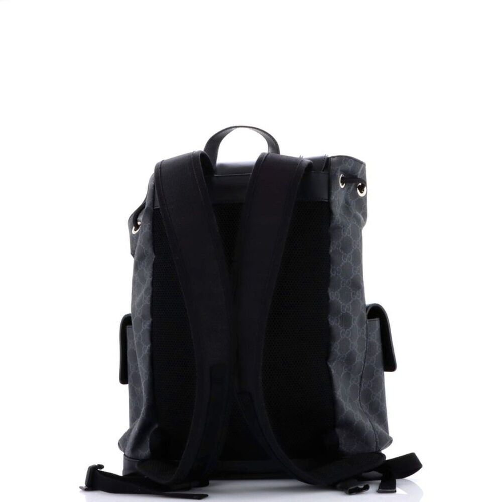 Gucci Double Pocket Buckle Backpack GG Coated Canvas Large Black - Picture 3 of 6